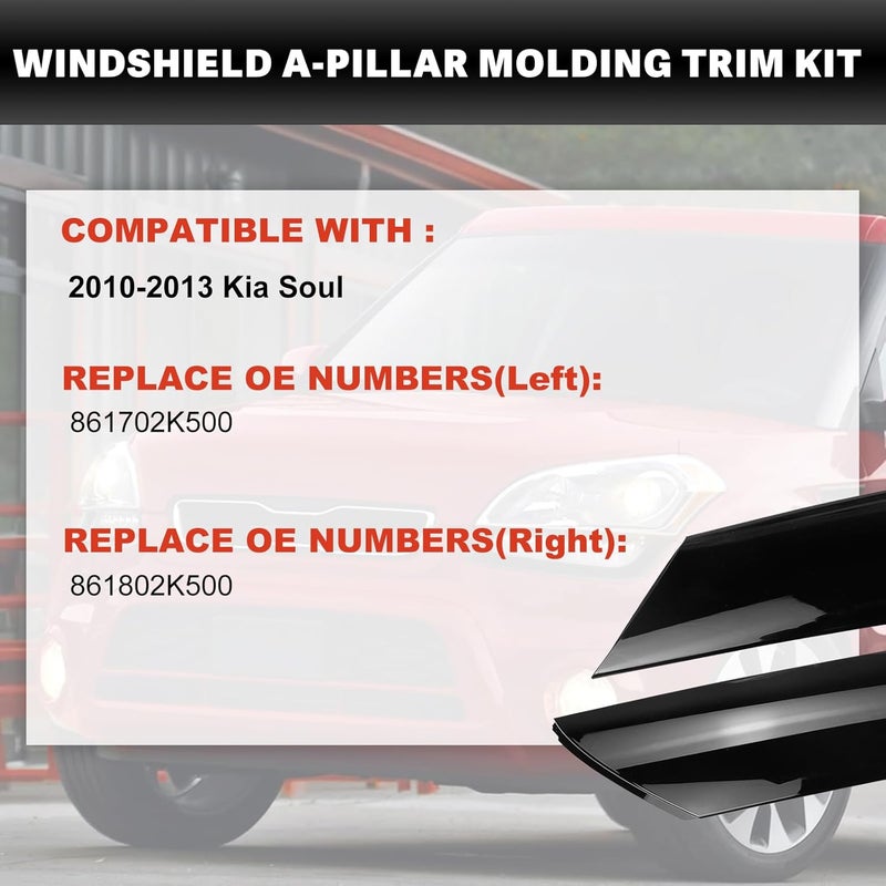 USTAR 861802K500 861702K500 Windshield Pillar Trim Panel Molding Fit for Kia Soul 2010-2013 861802K500 861702K500 Black Left Right Pair - Image 2